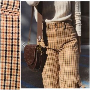 Madewell Slim Emmett Wide Leg Crop Plaid Denim